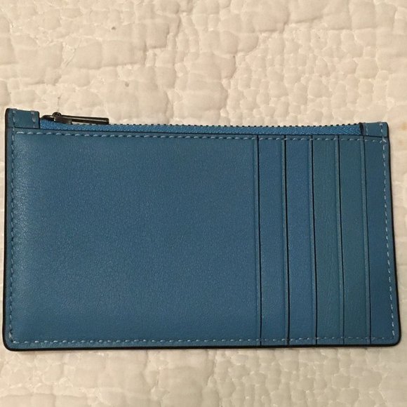 Coach Men's Leather Card Case with Zippered Coin/Key Pocket in TEAL - New - SOLD - Picture 2 of 3